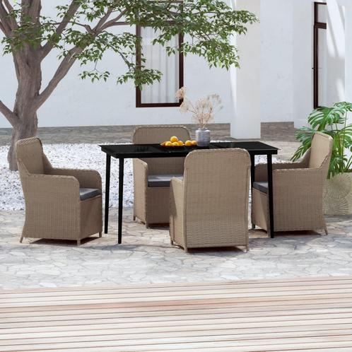 vidaXL 5-delige Tuinset met kussens bruin, Tuin en Terras, Tuinsets en Loungesets, Tuinset, Nieuw, 4 zitplaatsen, Rotan, Verzenden