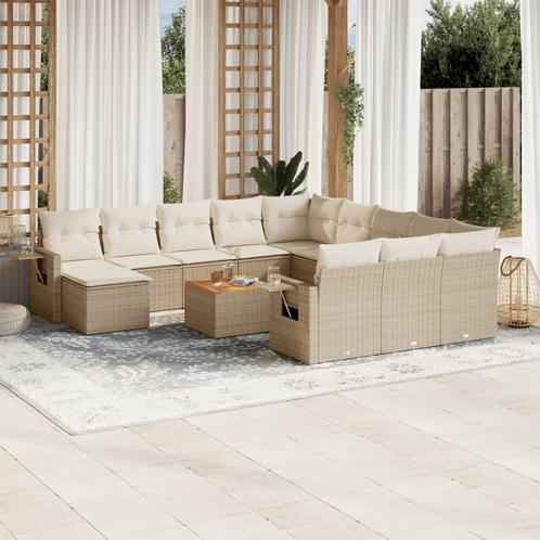 vidaXL 13-delige Loungeset met kussens poly rattan beige, Tuin en Terras, Tuinsets en Loungesets, Loungeset, Nieuw, Rotan, Verzenden