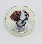 Pillendoosje - .935 zilver - Emaille pillendoos met hond, Antiek en Kunst