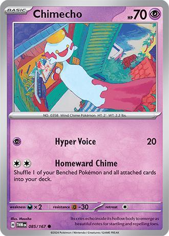 Chimecho 085/167 reverse holo Twilight Masquerade, Hobby en Vrije tijd, Verzamelkaartspellen | Pokémon, Losse kaart, Nieuw, Foil