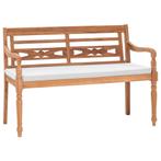 vidaXL Bank Batavia met kussens 120 cm teakhout, Tuin en Terras, Verzenden, Nieuw, Teakhout