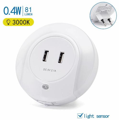 Nachtlampje rond warmwit + 2x USB poort | dagnachtsensor | 3, Huis en Inrichting, Lampen | Overige, Nieuw, Verzenden