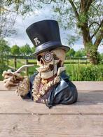 Beeld, head skull black colored - 28 cm - polyresin