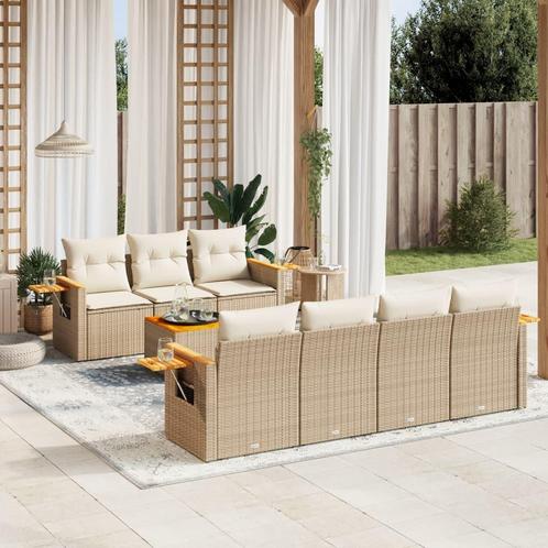 vidaXL 8-delige Loungeset met kussens poly rattan beige, Tuin en Terras, Tuinsets en Loungesets, Loungeset, Nieuw, Rotan, Verzenden