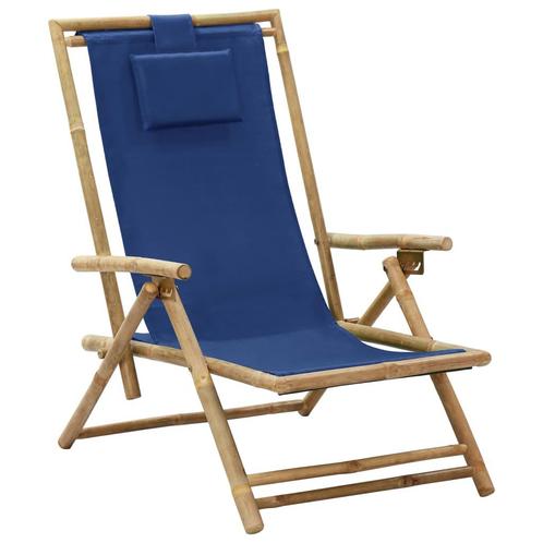 vidaXL Relaxstoel verstelbaar bamboe en stof marineblauw, Tuin en Terras, Tuinstoelen, Nieuw, Hout, Verzenden