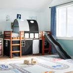 vidaXL Kinderhoogslaper met tunnel 90x190 cm grenenhout wit, 90 cm, Eenpersoons, Verzenden, Zwart