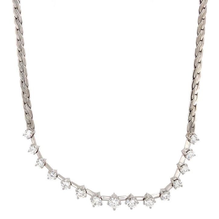 Witgouden choker met diamant 42 cm 18 krt, Sieraden, Tassen en Uiterlijk, Kettingen, Wit, Zo goed als nieuw, Goud, Verzenden