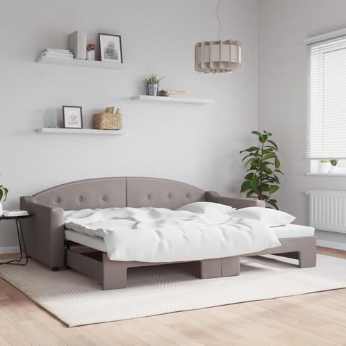 vidaXL Slaapbank met onderschuifbed 90x200 cm stof taupe, Huis en Inrichting, Slaapkamer | Bedden, 90 cm, 200 cm, Eenpersoons