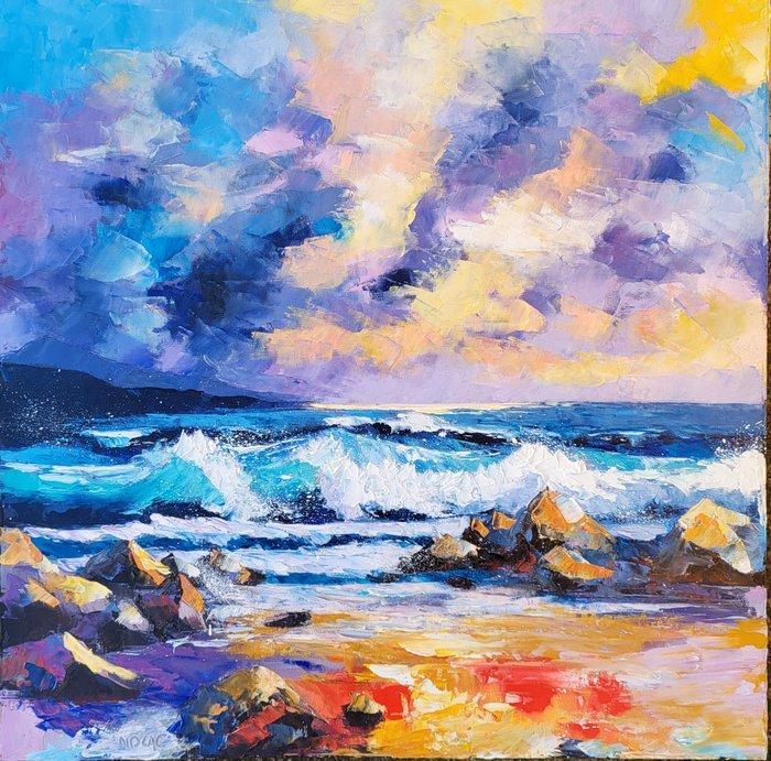 NOLAC - Toile originale de NOLAC (2025) - Soirée océane -, Antiek en Kunst, Kunst | Schilderijen | Modern