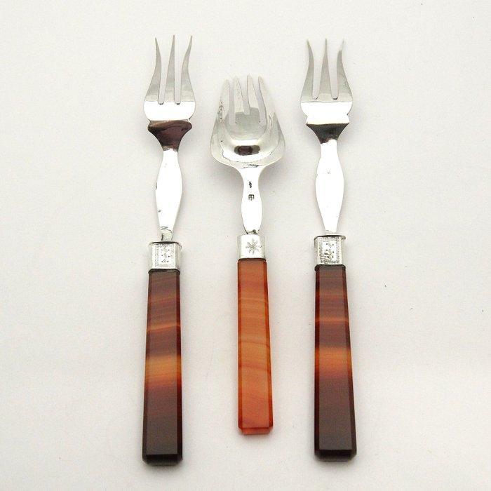 Antieke (1880) zilveren vleesvorkjes en gember/zuurvork met, Antiek en Kunst, Antiek | Goud en Zilver