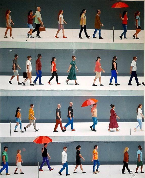 Giorgio Stocco - People walking 68-opera unica, Antiek en Kunst, Kunst | Schilderijen | Modern