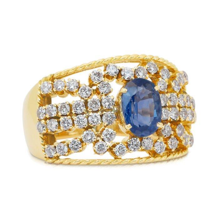 Ring - 18 karaat Geel goud - 2.83ct. tw. Saffier - Diamant, Sieraden, Tassen en Uiterlijk, Ringen