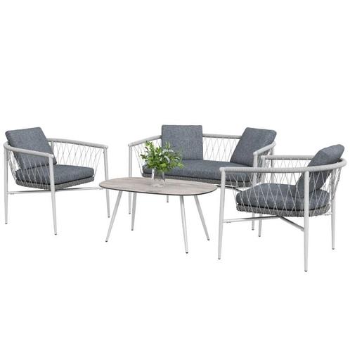 TRUUSK Outsunny 4 tlg Rattan Gartenmöbel-Set mit 1 Couchtisc, Tuin en Terras, Tuinsets en Loungesets, Nieuw, Verzenden