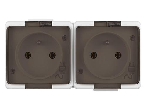 Dubbele stopcontact waterdicht - Met penaarde - Opbouw, Doe-het-zelf en Verbouw, Overige Doe-het-zelf en Verbouw, Nieuw, Ophalen of Verzenden