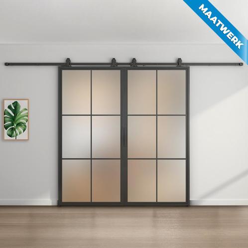 Dubbele stalen Schuifdeuren - 6 Vlaks - Maatwerk - Mat glas, Doe-het-zelf en Verbouw, Kozijnen en Schuifpuien, Nieuw, Inclusief glas