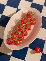 Cansu Rossi - Tomatoes on Blue Checks - Oil painting