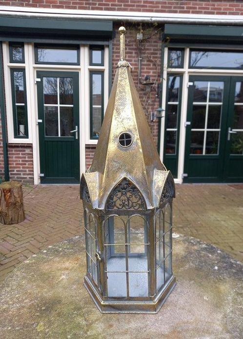 Lantaarn - Large Candle Lantern - 59 cm - Glas, Metaal, Antiek en Kunst, Curiosa en Brocante