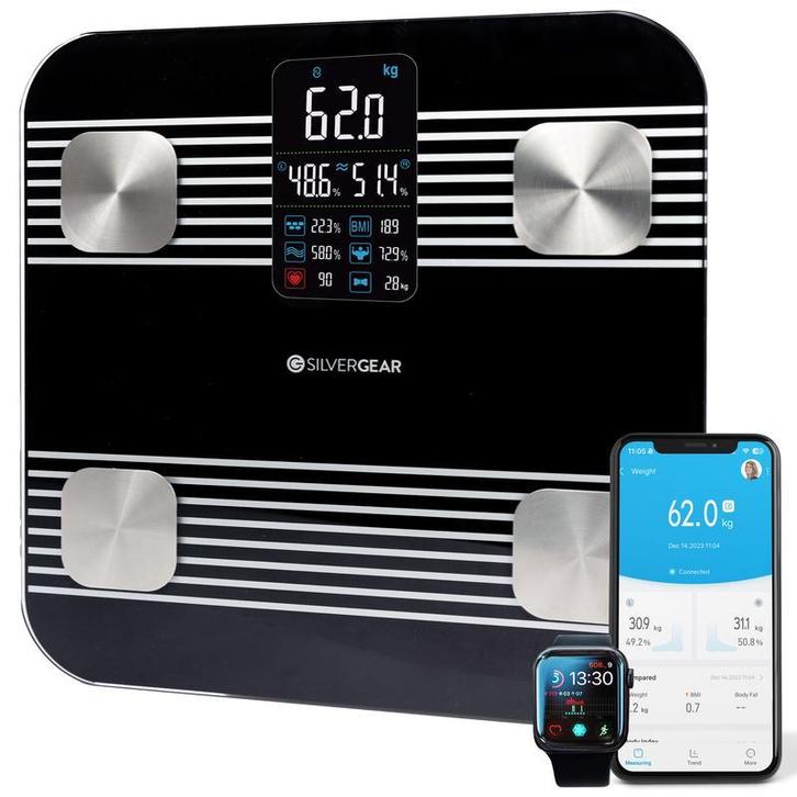 Silvergear smart personenweegschaal - zwart - 29,9 x 29,9 x, Witgoed en Apparatuur, Weegschalen, Nieuw, Verzenden