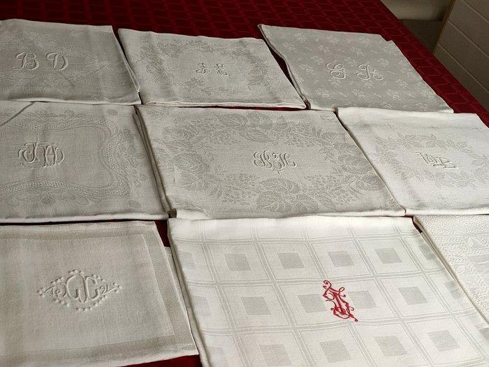 Servet (9) - 84 cm - 72 cm, Antiek en Kunst, Antiek | Kleden en Textiel