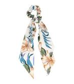 Scrunchie Haarelastiek Linten Tropische Bloemen Print Wit, Verzenden, Nieuw