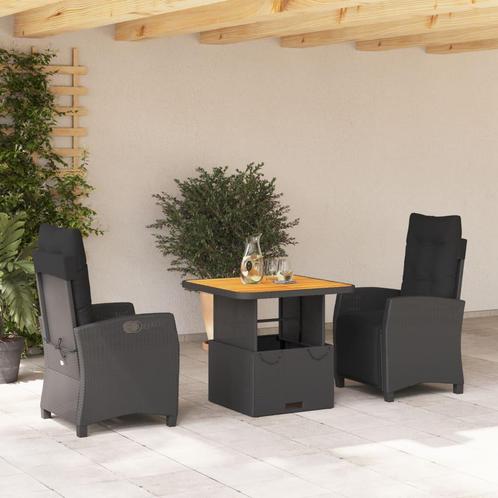 vidaXL 3-delige Tuinset met kussens poly rattan zwart, Tuin en Terras, Tuinsets en Loungesets, Tuinset, Nieuw, 2 zitplaatsen, Rotan