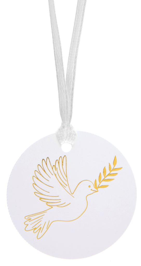 Kaartje Vredesduif aan satijn lint, Hobby en Vrije tijd, Knutselen, Nieuw, Materiaal, Verzenden