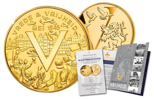 Vergulde herdenkingsuitgifte 80 jaar Bevrijding Nederland, Postzegels en Munten, Penningen en Medailles, Verzenden