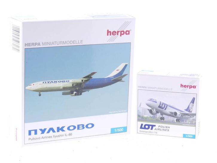 Schaal 1:500 Herpa 515108 Embraer ERJ-170 en Herpa 506182..., Hobby en Vrije tijd, Modelbouw | Vliegtuigen en Helikopters, Gebruikt