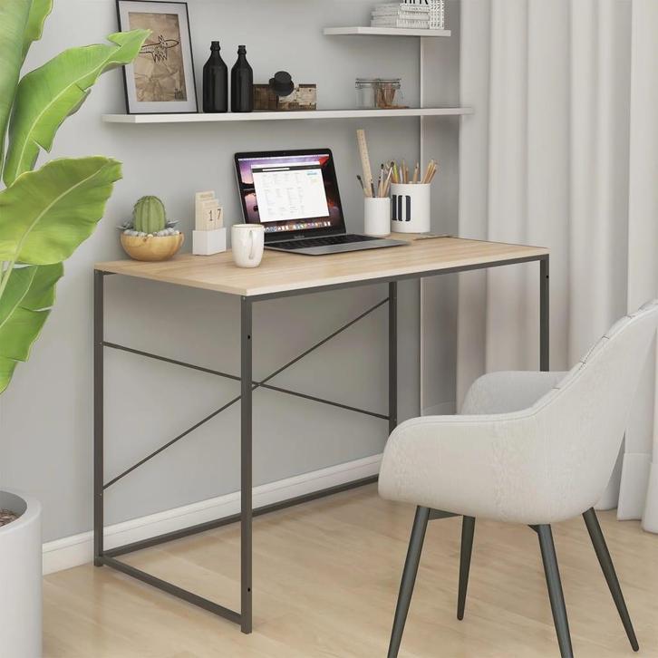 vidaXL Computerbureau 110x60x70 cm bewerkt hout zwart en, Huis en Inrichting, Bureaus, Nieuw, Verzenden