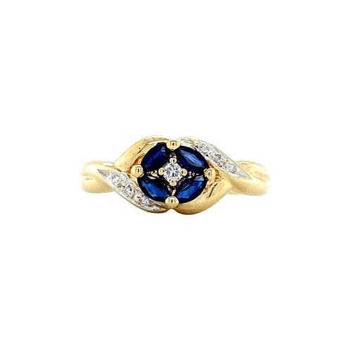 Gouden ring met diamant en saffier 14 karaat, Sieraden, Tassen en Uiterlijk, Ringen, Zo goed als nieuw, Goud, Verzenden