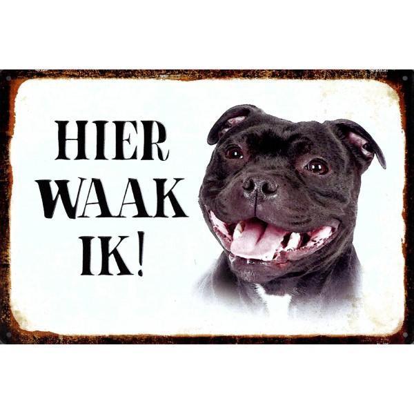 Wandbord - Hier Waak Ik – Stafford Shire Bull Terriër, Huis en Inrichting, Woonaccessoires | Wanddecoraties, Nieuw, Ophalen of Verzenden