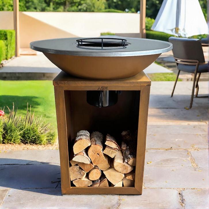 ASH Plancha BBQ Ø81 cm – Cortenstaal – Grillring, Tuin en Terras, Houtskoolbarbecues, Nieuw, Verzenden