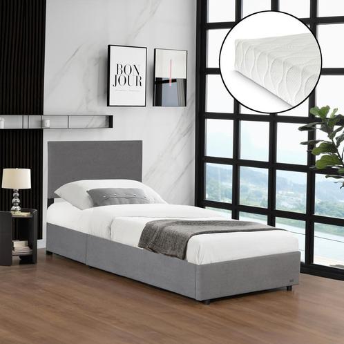 Eenpersoonsbed Juva met matras en opbergruimte 90x200 cm gri, Huis en Inrichting, Slaapkamer | Matrassen en Bedbodems, Nieuw, Verzenden