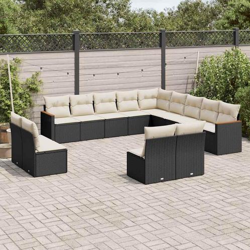 vidaXL 13-delige Loungeset met kussens poly rattan zwart, Tuin en Terras, Tuinsets en Loungesets, Loungeset, Nieuw, Rotan, Verzenden