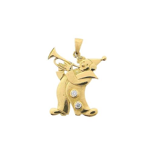 18 Krt. Gouden hanger van een clown met zirconia, Sieraden, Tassen en Uiterlijk, Bedels, Gebruikt, Overige merken, Goud, Ophalen of Verzenden