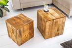 Naturel set van 2 bijzettafels CURACAO 40cm mangohouten, Ophalen of Verzenden, Nieuw