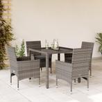 vidaXL 5-delige Tuinset met kussens poly rattan en glas, Tuin en Terras, Tuinsets en Loungesets, 4 zitplaatsen, Nieuw, Tuinset