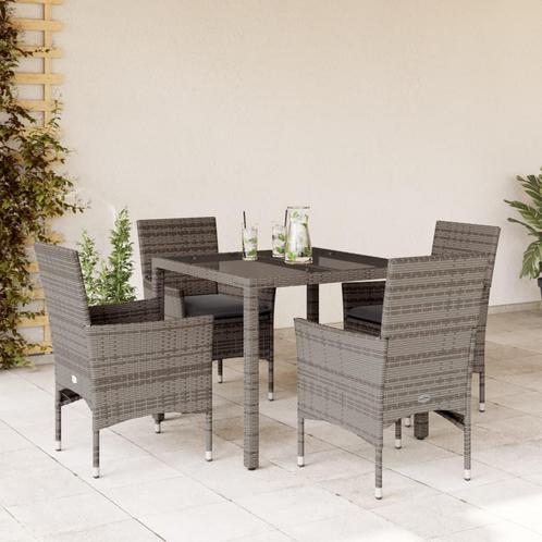 vidaXL 5-delige Tuinset met kussens poly rattan en glas, Tuin en Terras, Tuinsets en Loungesets, Tuinset, Nieuw, 4 zitplaatsen