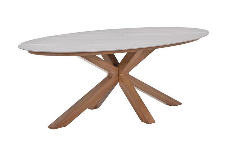 GI Scotland ovale tuintafel 230x115 cm. - Teak look/Zand, Tuin en Terras, Tuintafels, Nieuw, Overige materialen, Rond, Verzenden