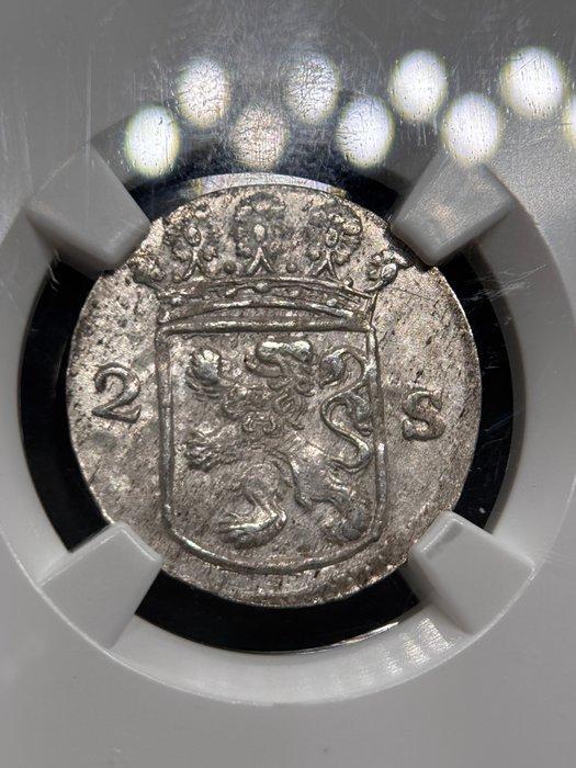 Nederland, Holland 2 Stuiver 1780 NGC AU58 (Zonder, Postzegels en Munten, Munten | Nederland