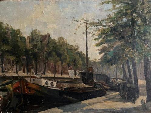 Hollandse School (XX) - Boot in gracht, Antiek en Kunst, Kunst | Schilderijen | Klassiek