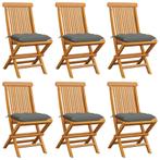 vidaXL Tuinstoelen 6 st met grijze kussens massief teakhout, Tuin en Terras, Tuinstoelen, Verzenden, Nieuw, Teakhout