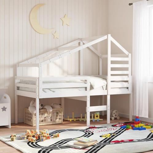 vidaXL Hoogslaper met dak massief grenenhout wit 90x200 cm, Huis en Inrichting, Slaapkamer | Bedden, 90 cm, 200 cm, Wit, Eenpersoons