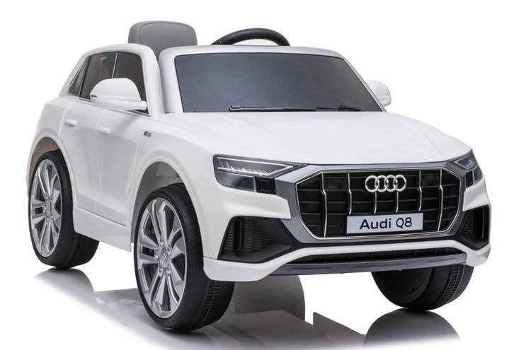 Kinderauto, AUDI Q8 Quattro S-line wit, leder, RC, eva, ETC, Kinderen en Baby's, Speelgoed | Buiten | Accuvoertuigen, Nieuw, Ophalen of Verzenden