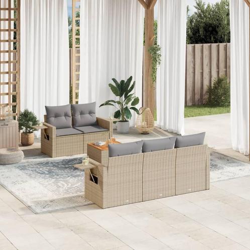 vidaXL 6-delige Loungeset met kussens poly rattan beige, Tuin en Terras, Tuinsets en Loungesets, Loungeset, Nieuw, Rotan, Verzenden