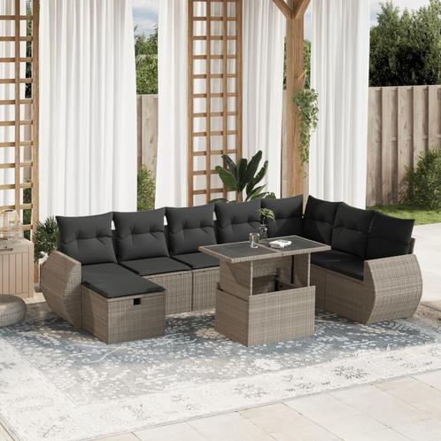 vidaXL 9-delige Loungeset met kussens poly rattan lichtgrijs, Tuin en Terras, Tuinsets en Loungesets, Loungeset, Nieuw, Rotan