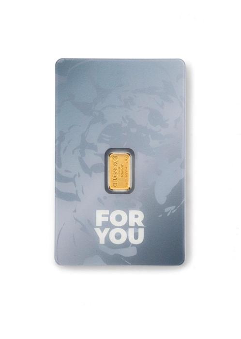 C. Hafner 1 gram goudbaar Blue card met certificaat LBMA, Postzegels en Munten, Edelmetalen en Baren, Goud, Verzenden