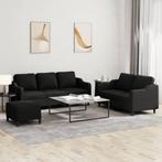 vidaXL 3-delige loungeset met kussens stof zwart, Huis en Inrichting, Banken | Bankstellen, Verzenden, 150 tot 200 cm, Nieuw, Stof