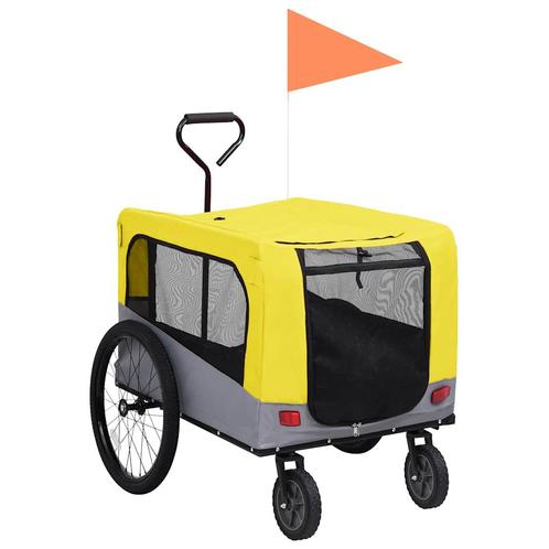 vidaXL Fietstrailer en hondenwagen 2-in-1 geel en grijs, Dieren en Toebehoren, Overige Dieren-accessoires, Nieuw, Verzenden
