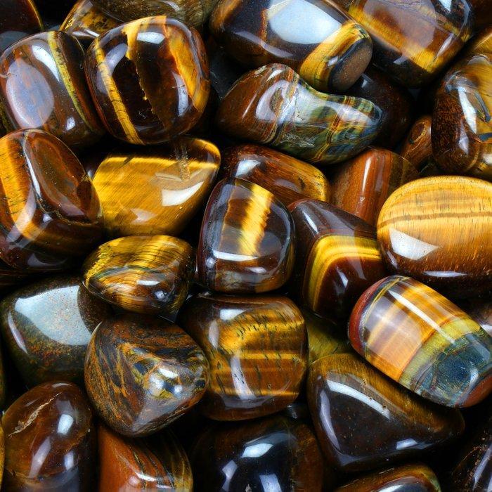 Geen reserve - Tijgeroog - Trommelstenen - XXL-partij- 1 kg, Verzamelen, Mineralen en Fossielen